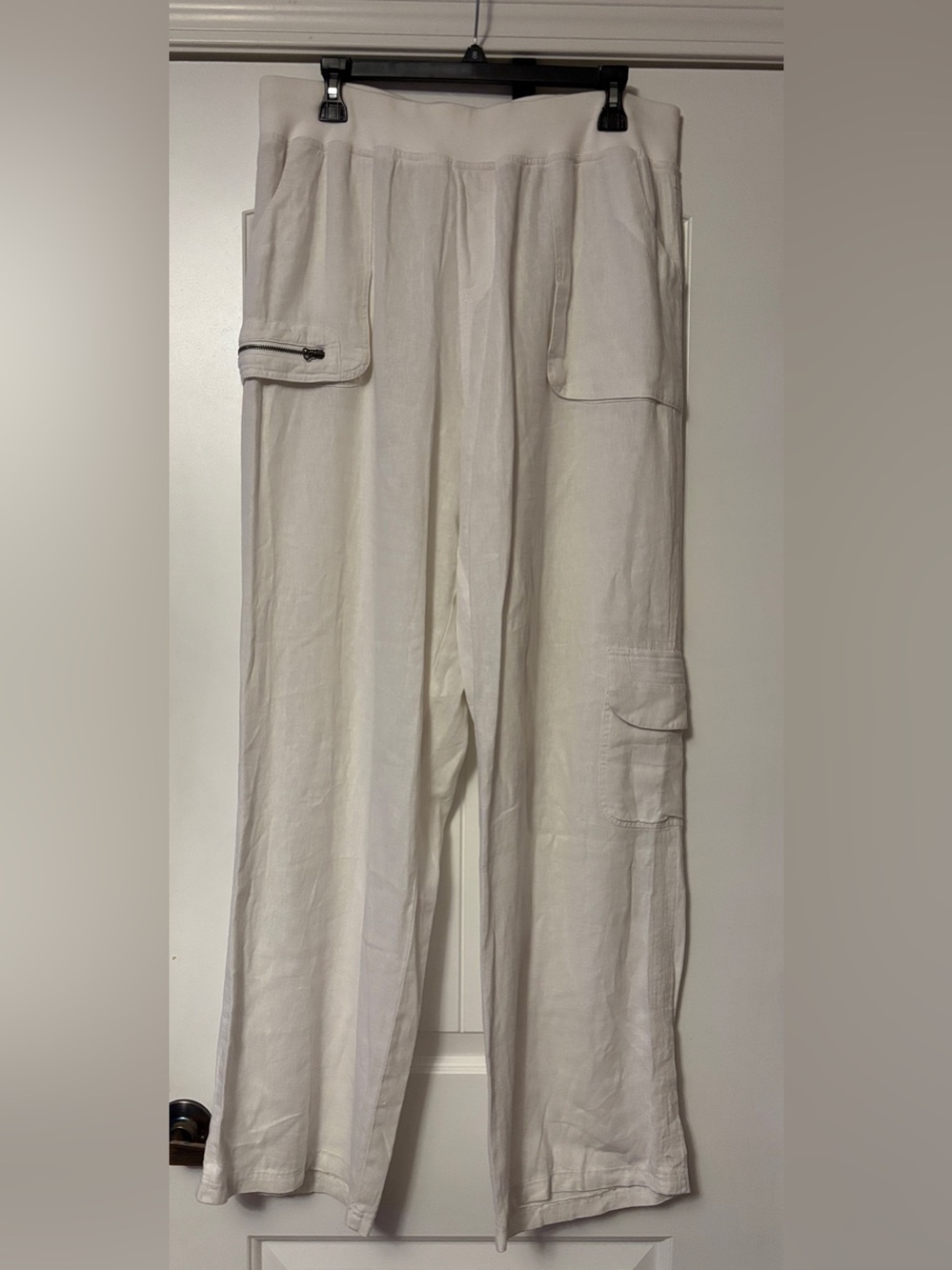 Soft Surroundings Cream Cargo Pants with Zip Pocket, large tall